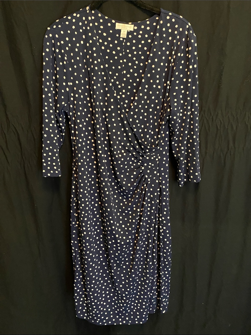 Vintage Charter Club Navy and White Polka Dot Wrap Dress